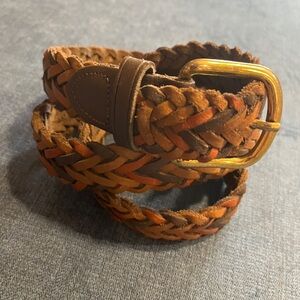 Men's Braided Leather Belt with Gold Buckle